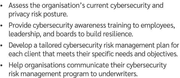 • Assess the organisation’s current cybersecurity and privacy risk posture. • Provide cybersecurity awareness trainin...
